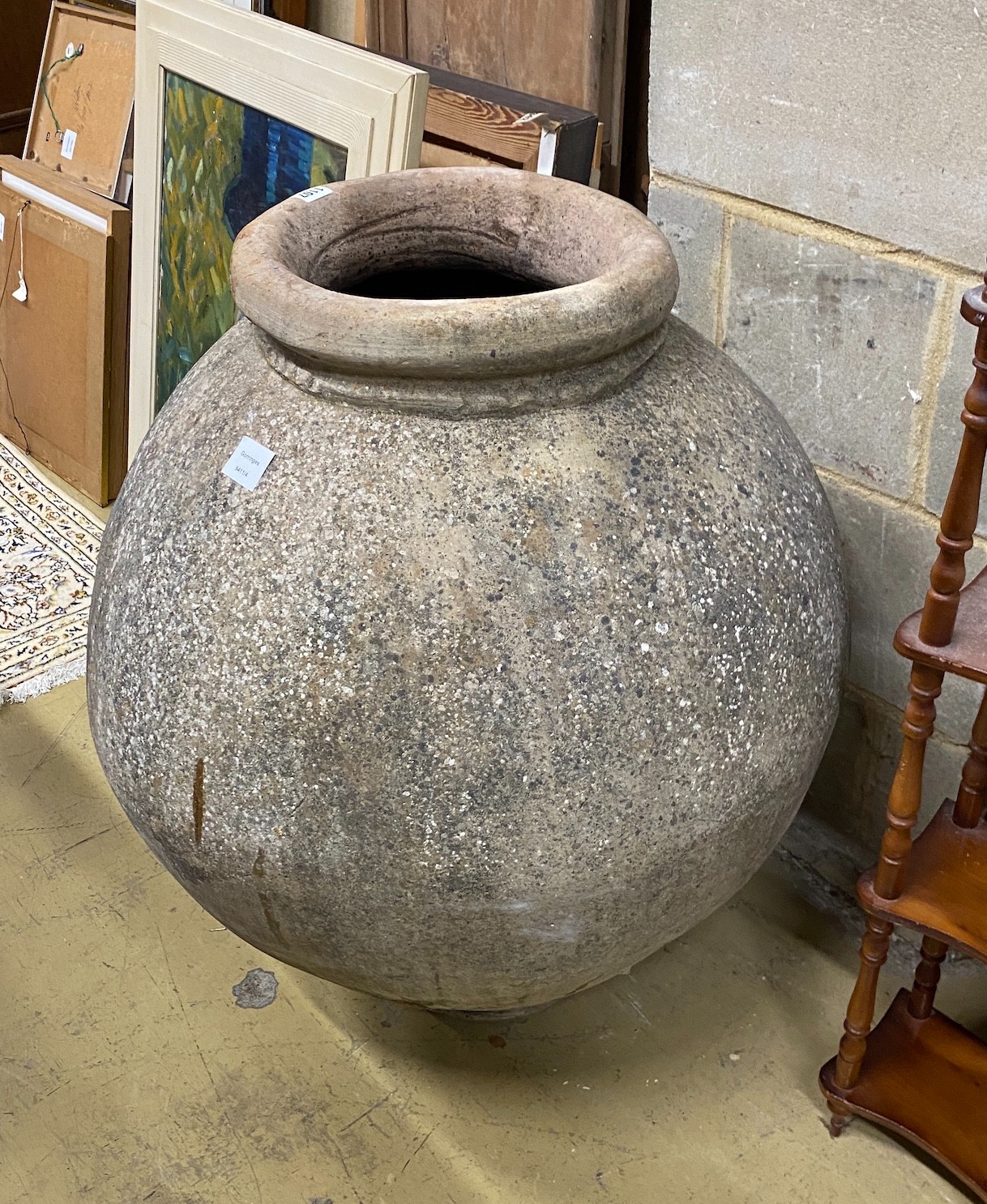 A large circular earthenware garden urn, height 73cm